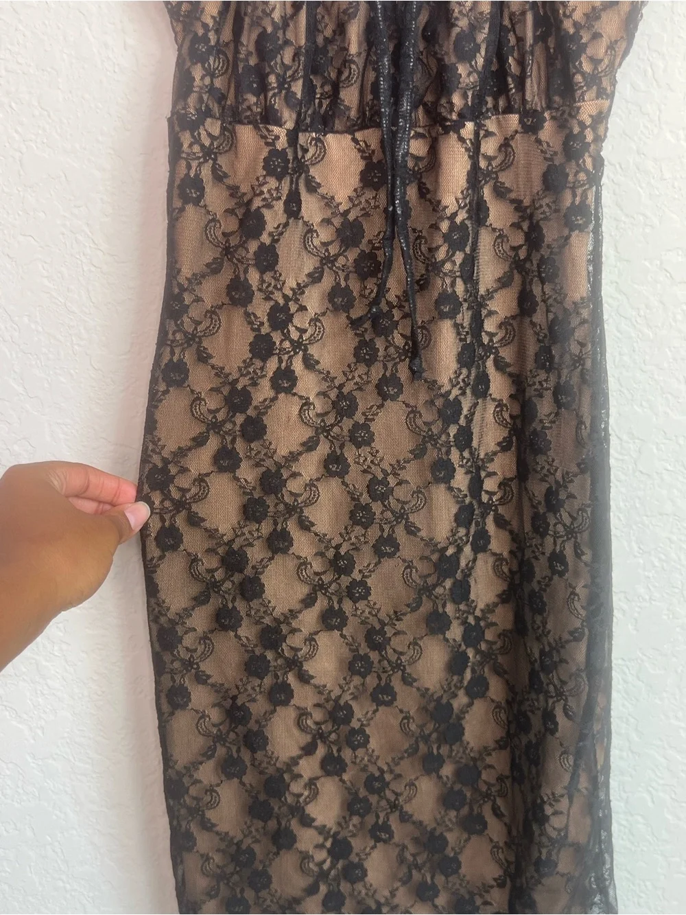 Coquette Romantic Black Lace Nude Lined Slip Style Dress Fairycore Whimsigoth